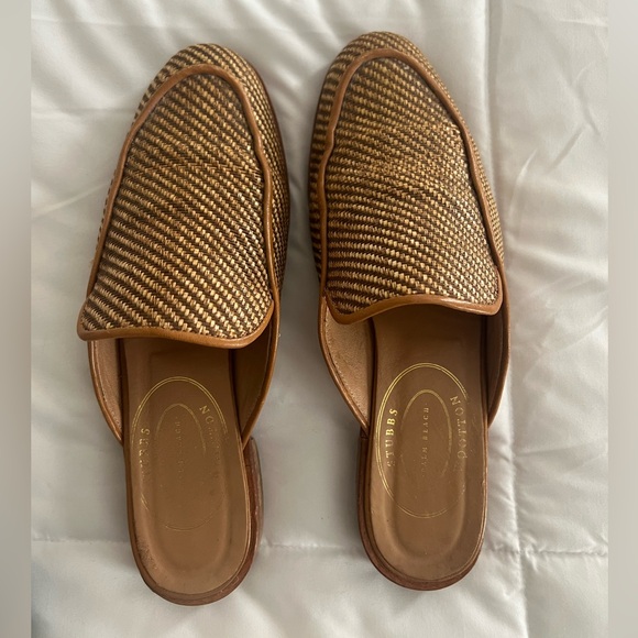 Stubbs and Wooten Brown all leather and Tan Woven Slip-On Loafers - Picture 1 of 2